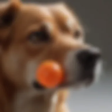 Close-up of a hard plastic dog ball highlighting safety features