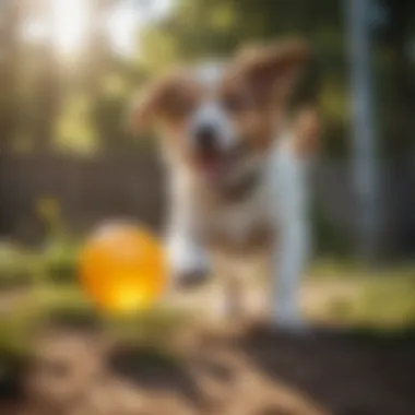 Dog playing with a hard plastic ball outdoors