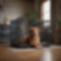 Spacious large indoor dog crate in modern home setting