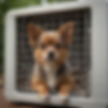 Small dog staying safe in outdoor kennel