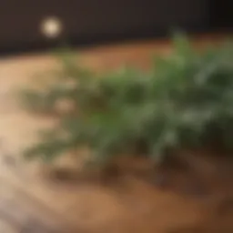 Fresh rosemary sprigs on a wooden surface