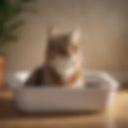 Graceful feline using high-sided litter box