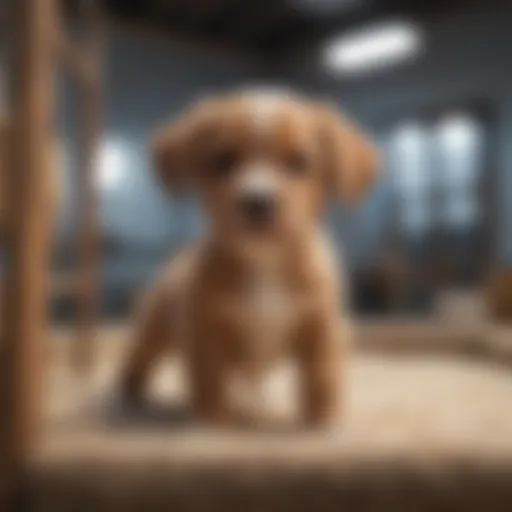 Playful puppy exploring indoor playpen