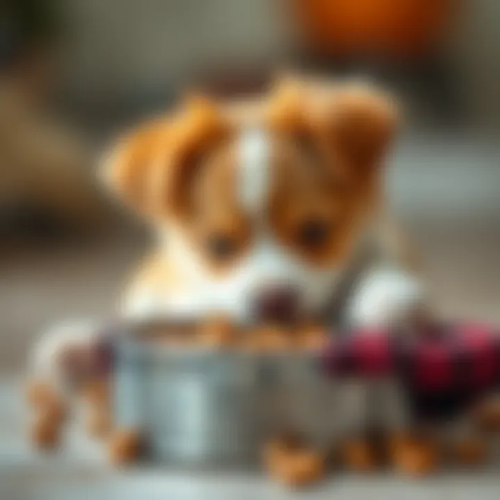 Puppy Enjoying Quality Nutrition A happy puppy enjoying a bowl of high-quality dog food.