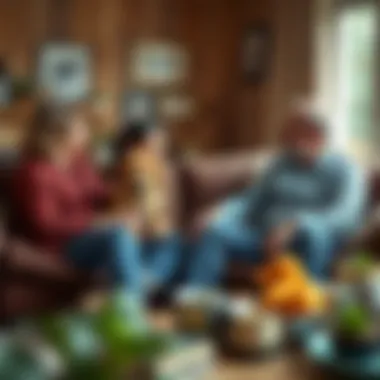 Pet Owners Sharing Insights Pet owners discussing puppy food options in a cozy living room setting.