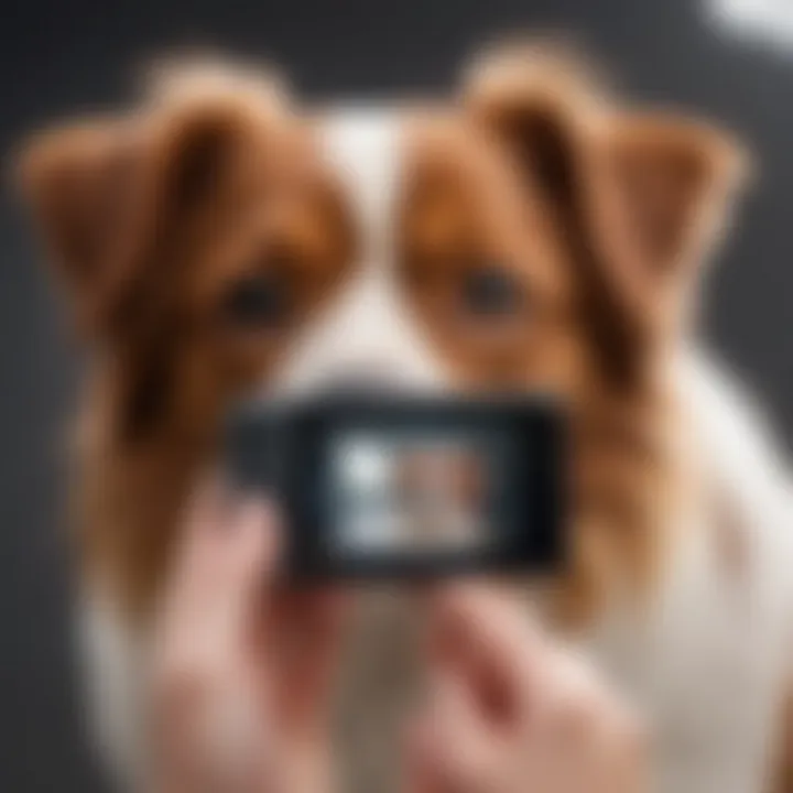 A pet owner reviewing footage on a smartphone from a button camera