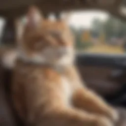 A cozy car interior featuring a stylish cat-themed seat cover that enhances comfort and aesthetics.