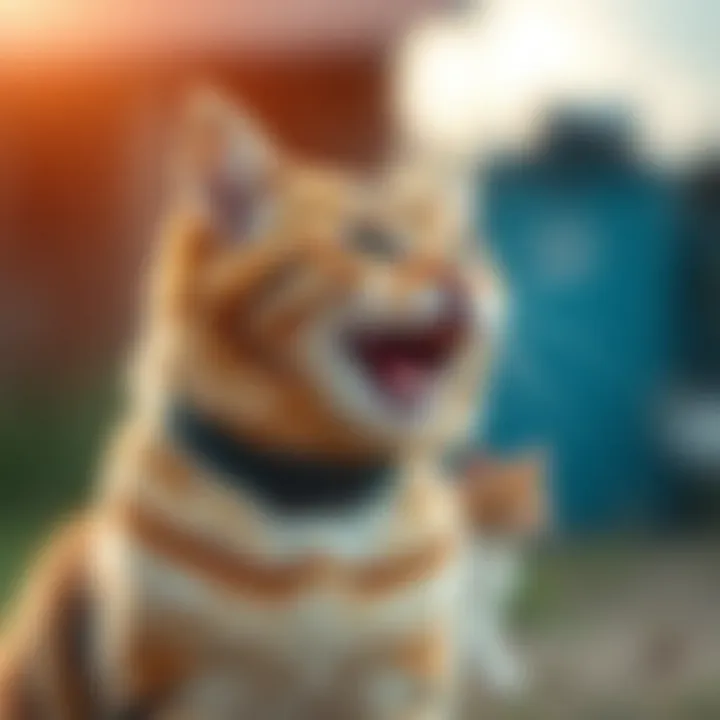 Happy and safe cat exploring outdoors with a tracking collar