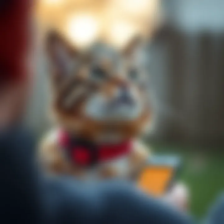 Cat owner monitoring their pet's location using a tracking app