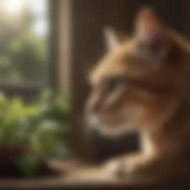 Curious cat exploring catnip plant