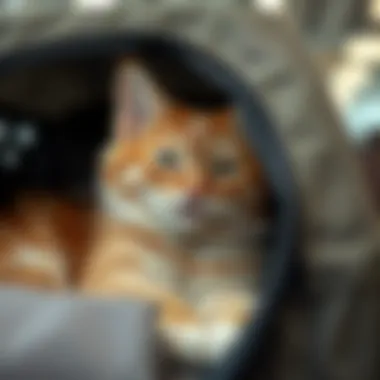 Comfort for Your Feline Companion A satisfied cat resting comfortably inside a collapsible carrier, highlighting the importance of comfort during travel.
