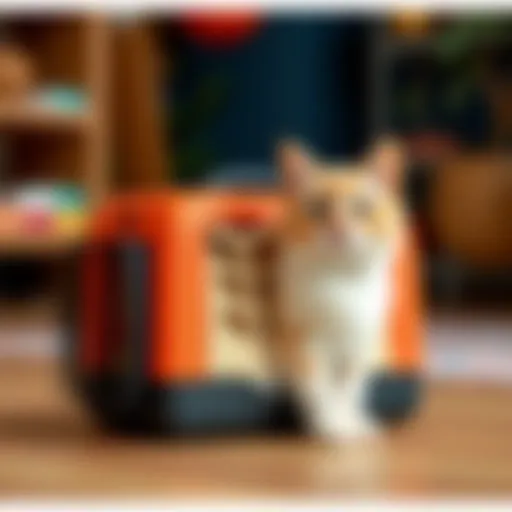 A stylish collapsible cat carrier in vibrant colors showcasing versatility and comfort.