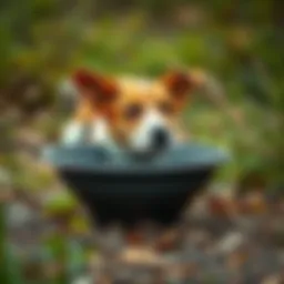 Collapsible water dish for dogs in a natural setting