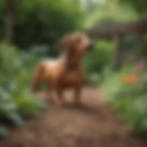 Curious Dachshund exploring a garden