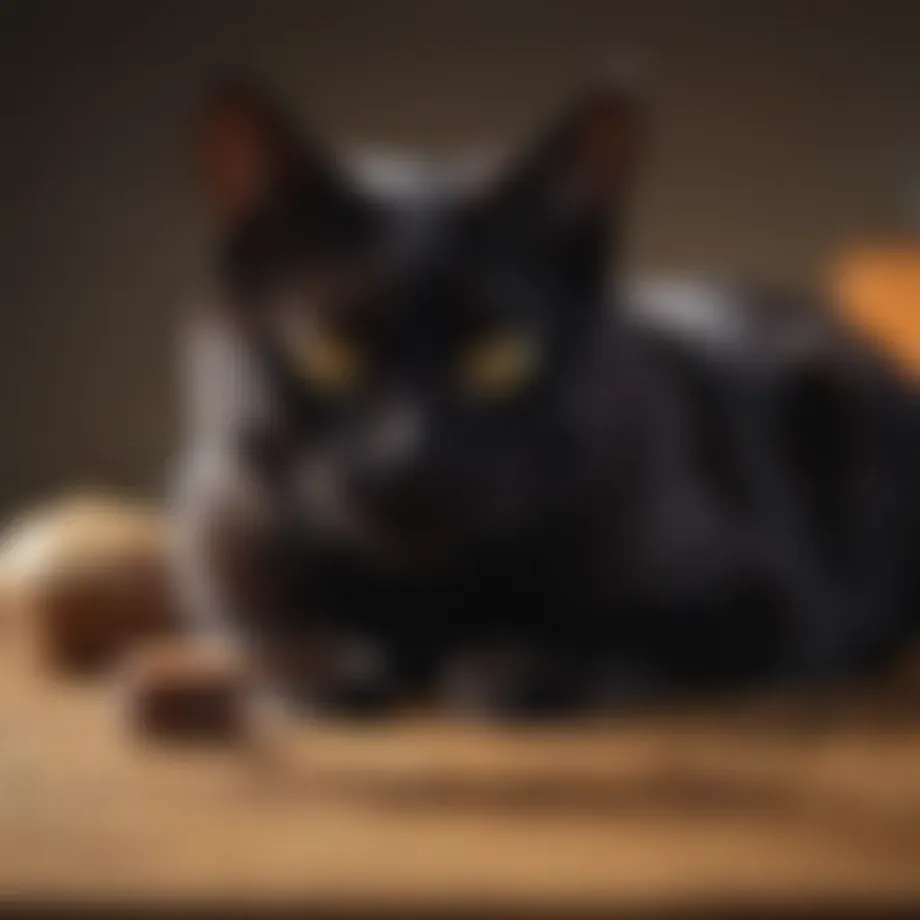 A sleek black cat enjoying a homemade diet treat