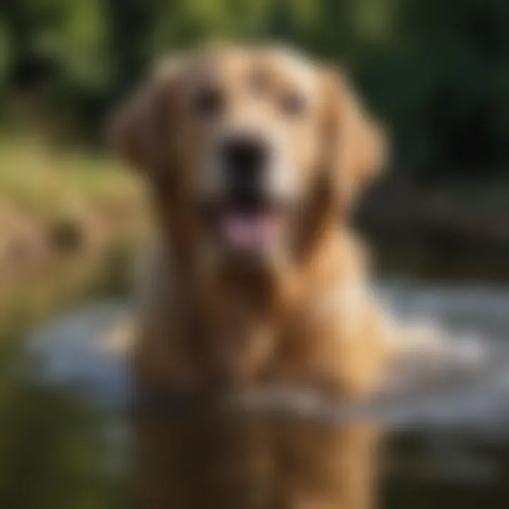 Majestic Golden Retriever swimming happily in a lake