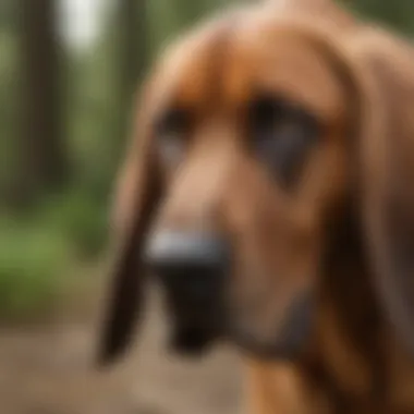 A Bloodhound with droopy ears and a keen gaze, emphasizing its tracking abilities