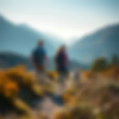 Adventurous Trails A couple hiking with their dog in a picturesque landscape