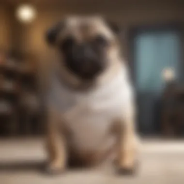 Pug diaper fitting guide presented in an artistic manner