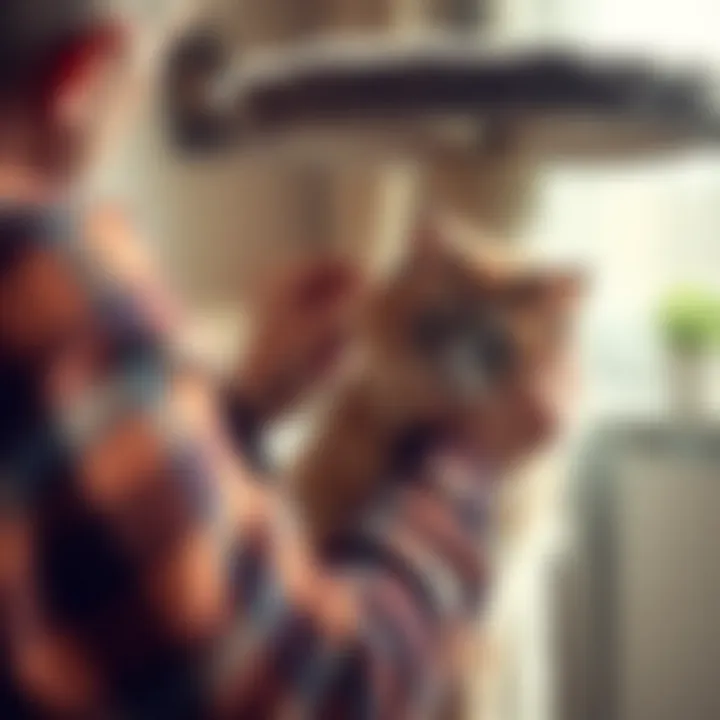 A cat tree being inspected for wear and tear