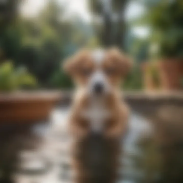 Adorable puppy enjoying a refreshing dip in the small pool