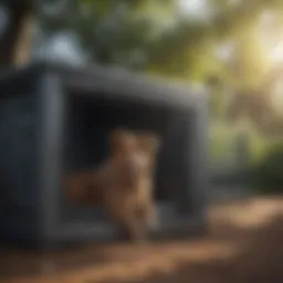 A sturdy outdoor dog kennel with reinforced walls.