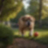 A big dog ball with handle showcased in a park setting.