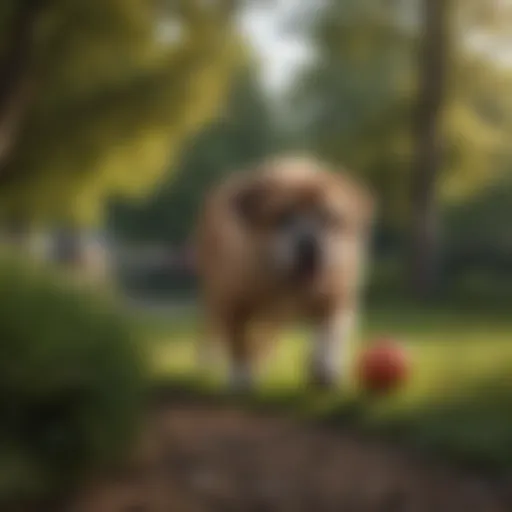 A big dog ball with handle showcased in a park setting.