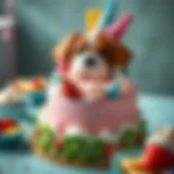 A beautifully decorated canine cake with vibrant colors and dog-friendly toppings