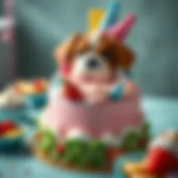 A beautifully decorated canine cake with vibrant colors and dog-friendly toppings