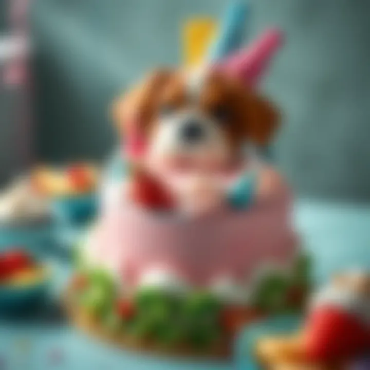 Artistry in Canine Cake Decoration A beautifully decorated canine cake with vibrant colors and dog-friendly toppings