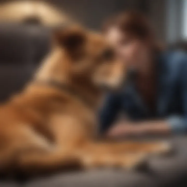 Dog receiving a belly rub from owner on a cozy couch