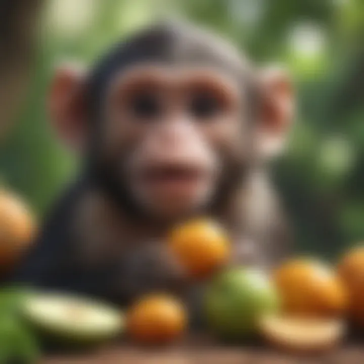 Pocket monkey enjoying a variety of fruits