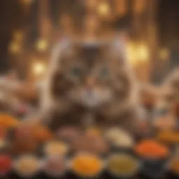 A colorful display of various wet cat food brands