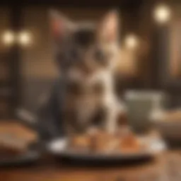 Healthy kitten eating nutritious meal