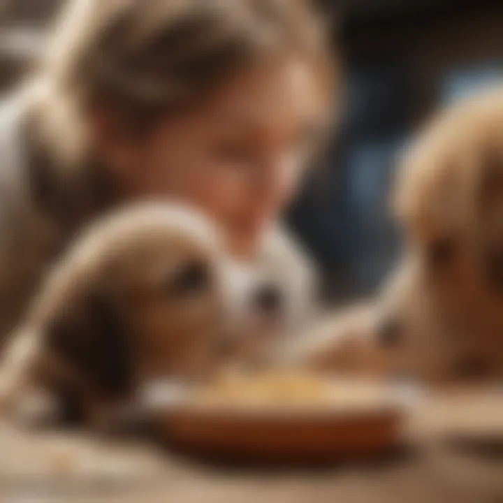 A puppy being fed by a caring owner