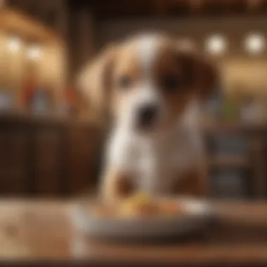 Eager Puppy at Mealtime A joyful puppy eagerly awaiting its meal