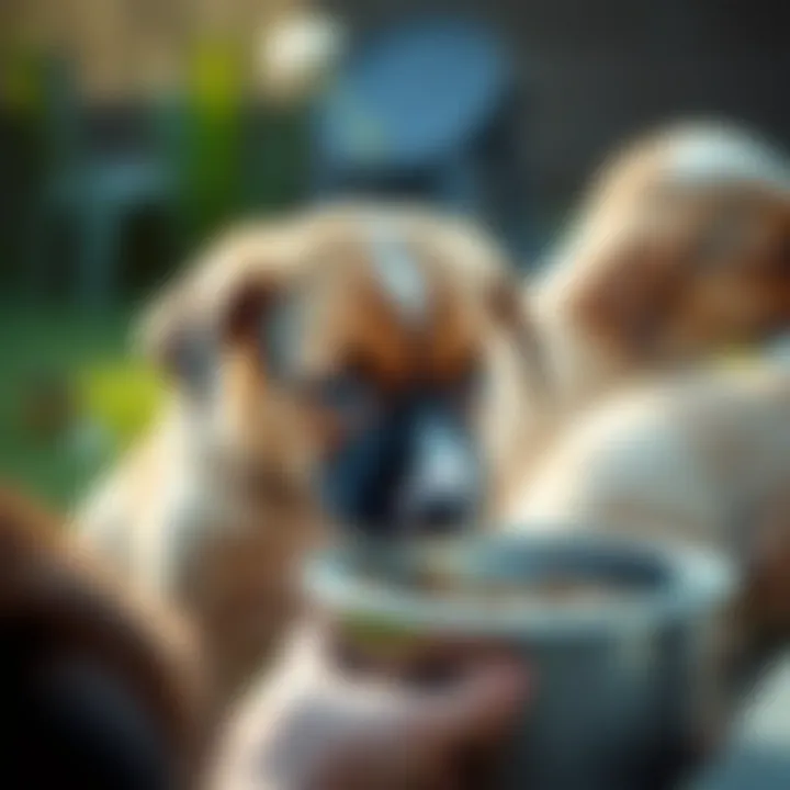 Puppy being fed at a set schedule