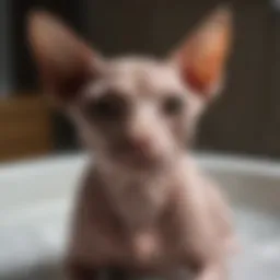 Sphynx cat enjoying a bath
