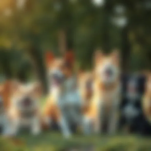 Exploring Dog Breeds in a Natural Setting A serene environment showcasing various dog breeds in a park