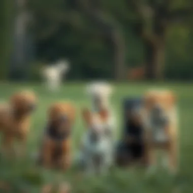Exploring Diverse Dog Breeds in Nature A serene park setting with various dog breeds