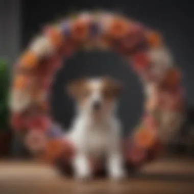 Elegant floral wreath with a dog paw in the center