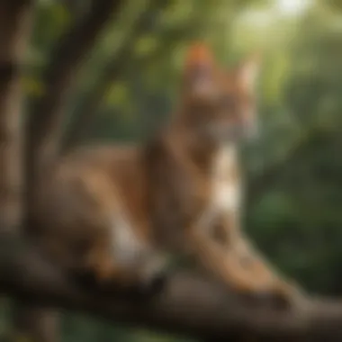 Majestic Giant Bengal Cat lounging on a tree branch