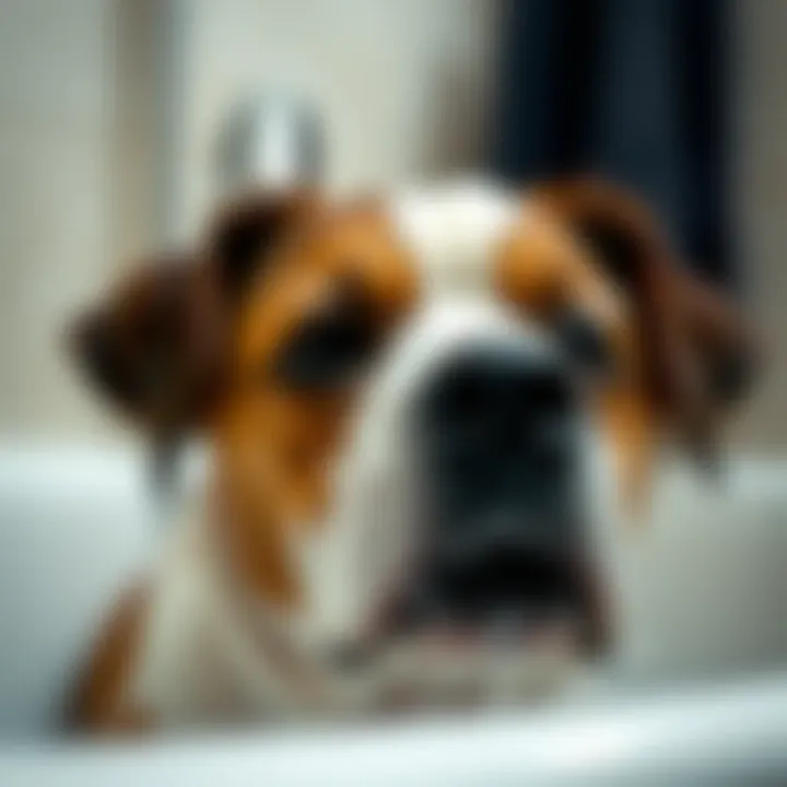 Dog Bathing with GNC Pets Conditioner A close-up of a dog enjoying a calming bath with oatmeal conditioner.