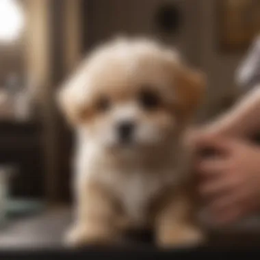 Hypoallergenic puppy being groomed by a professional groomer