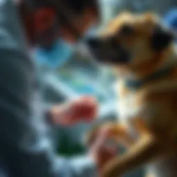 Veterinarian examining a dog with care