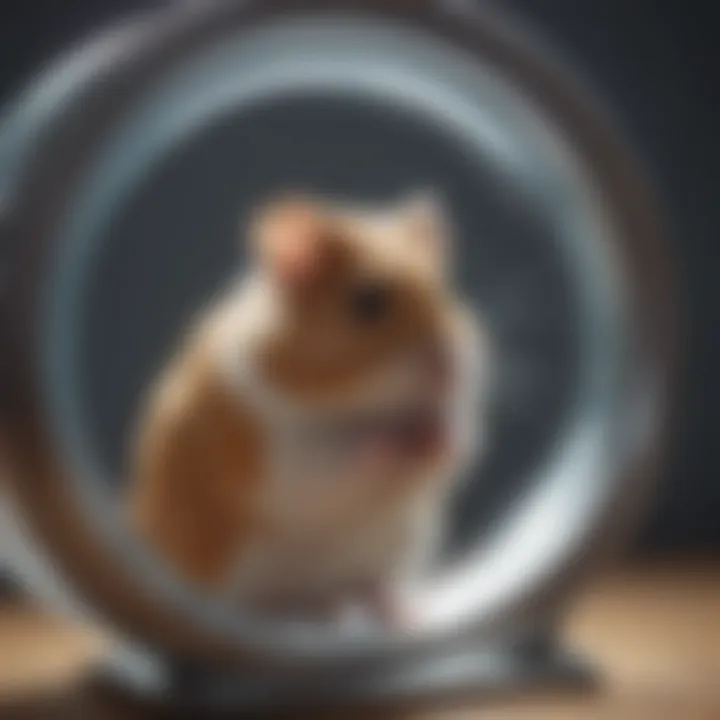 Close-up of hamster using large hamster wheel