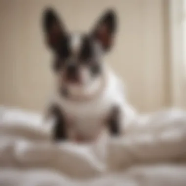 Happy Boston Terrier playing comfortably in a diaper