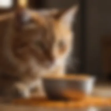 Happy cat enjoying a bowl of specialized dry food for sensitive stomachs