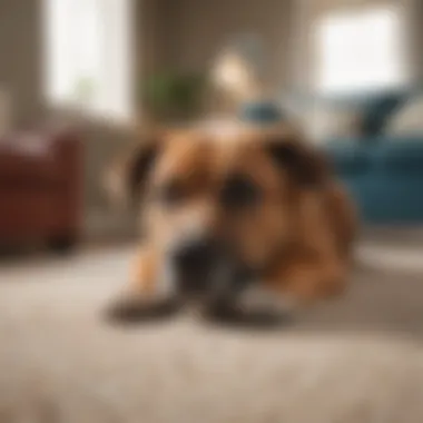 A happy dog playing on a freshly cleaned carpet